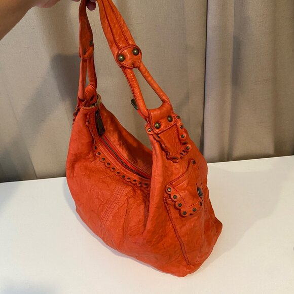 Madi Pelletteria Tomato Red‎ Leather Hobo Bag Made in Italy 18x21 - Picture 9 of 11